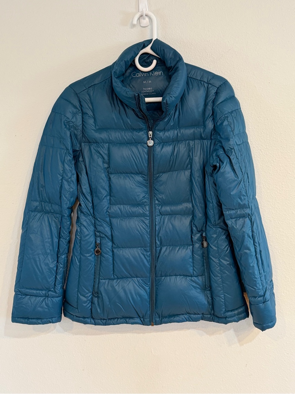 Calvin Klein Packable Lightweight Down Puffer Jacket Teal Blue M